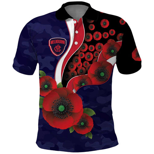 Melbourne Demons ANZAC Personalised Polo Shirt Lest We Forget Poppy Camo