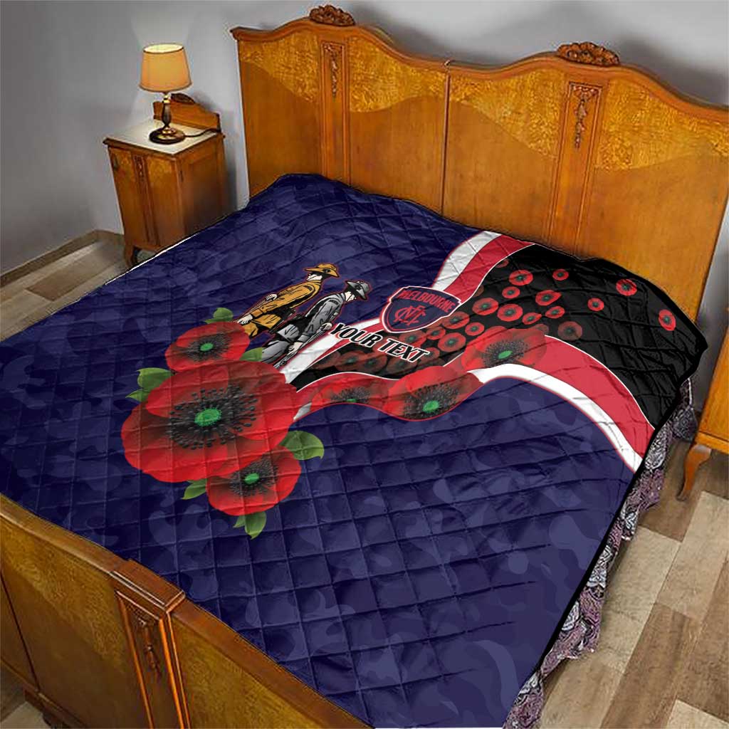 Melbourne Demons ANZAC Personalised Quilt Lest We Forget Poppy Camo