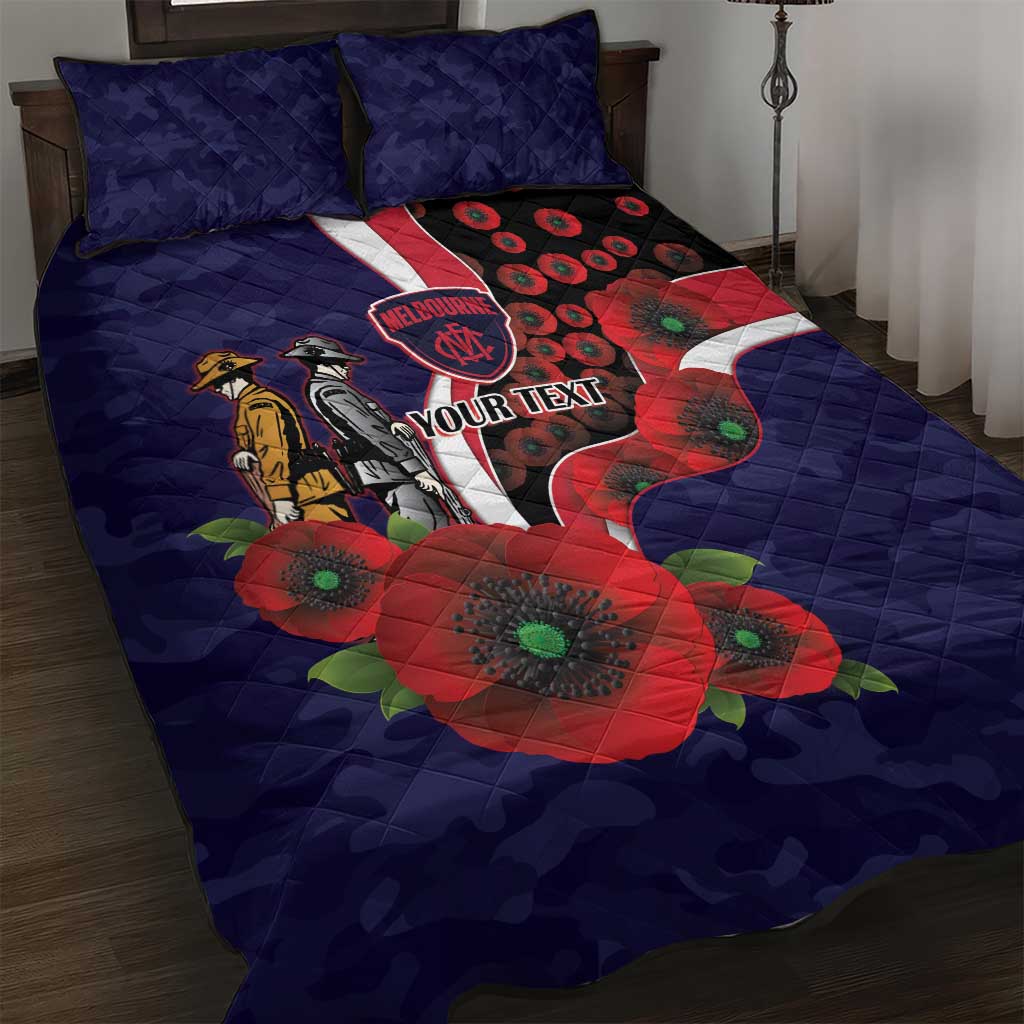 Melbourne Demons ANZAC Personalised Quilt Bed Set Lest We Forget Poppy Camo