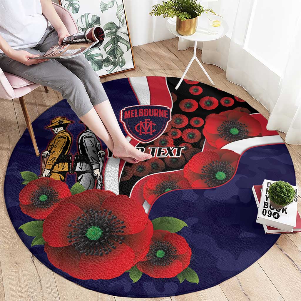 Melbourne Demons ANZAC Personalised Round Carpet Lest We Forget Poppy Camo