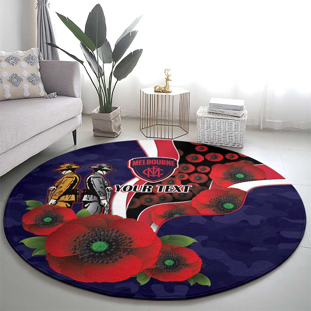 Melbourne Demons ANZAC Personalised Round Carpet Lest We Forget Poppy Camo