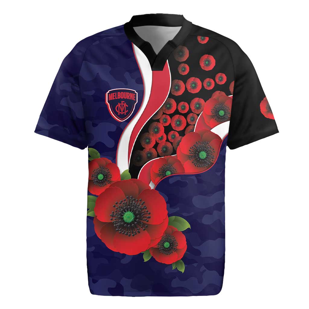 Melbourne Demons ANZAC Personalised Rugby Jersey Lest We Forget Poppy Camo