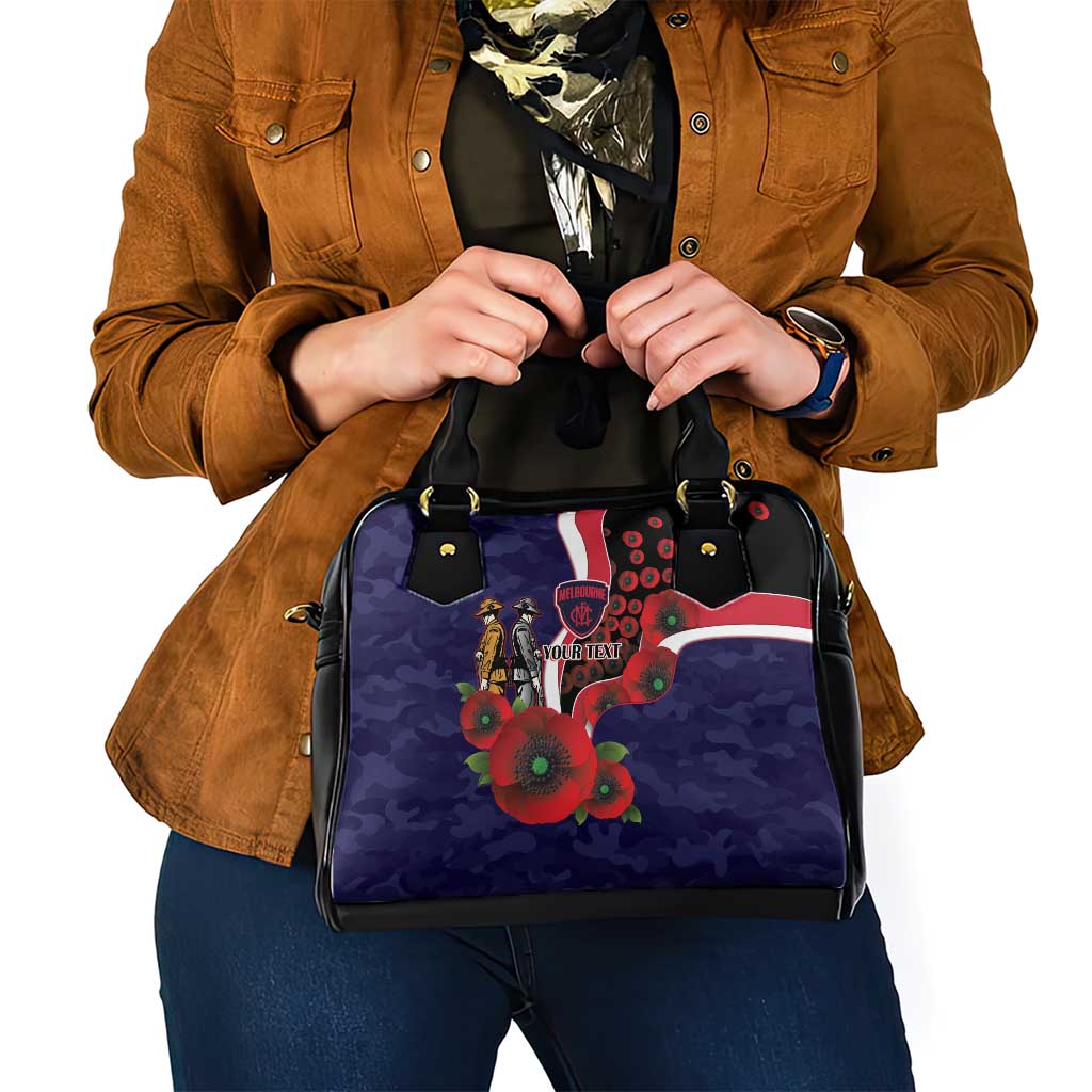 Melbourne Demons ANZAC Personalised Shoulder Handbag Lest We Forget Poppy Camo