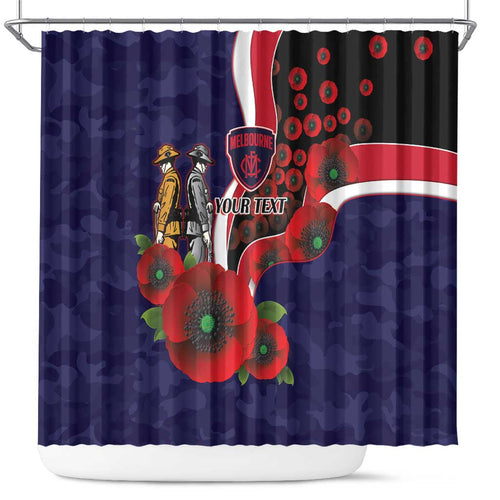Melbourne Demons ANZAC Personalised Shower Curtain Lest We Forget Poppy Camo