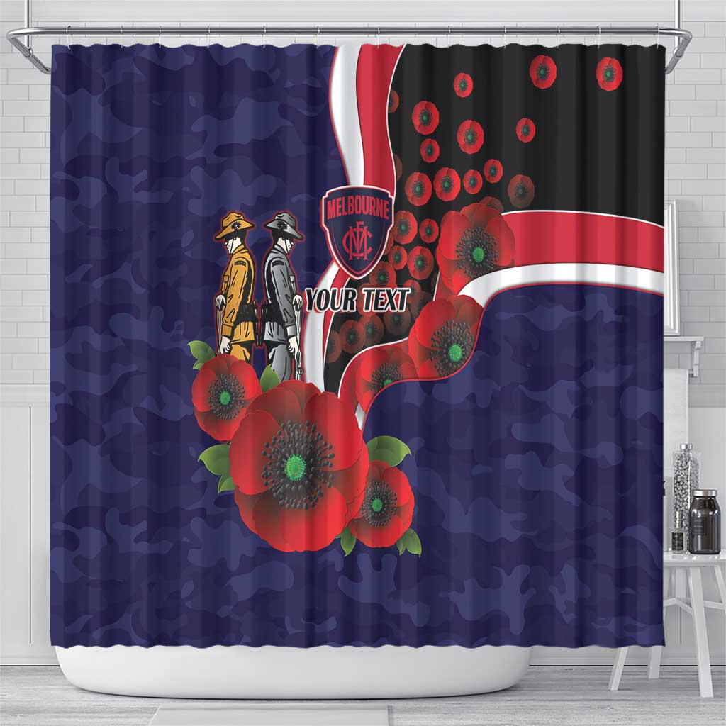 Melbourne Demons ANZAC Personalised Shower Curtain Lest We Forget Poppy Camo