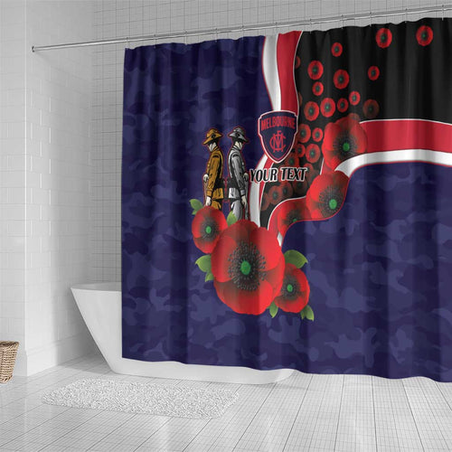 Melbourne Demons ANZAC Personalised Shower Curtain Lest We Forget Poppy Camo