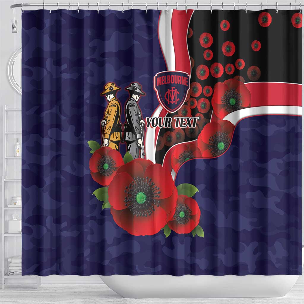 Melbourne Demons ANZAC Personalised Shower Curtain Lest We Forget Poppy Camo