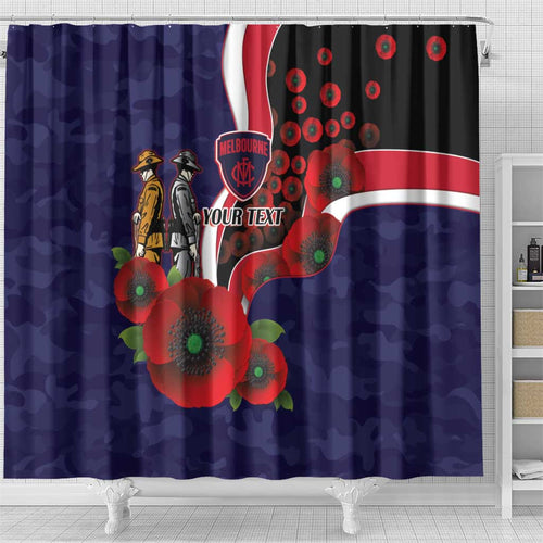 Melbourne Demons ANZAC Personalised Shower Curtain Lest We Forget Poppy Camo