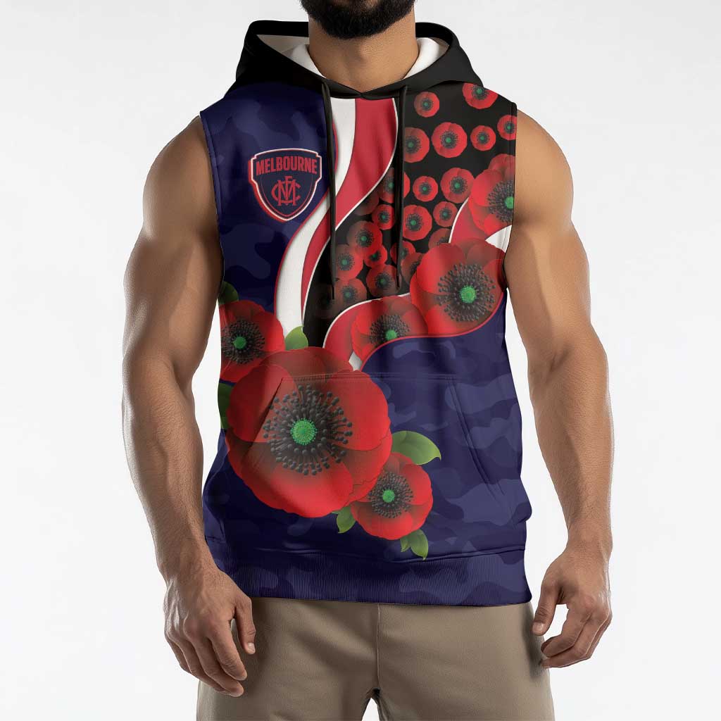 Melbourne Demons ANZAC Personalised Sleeveless Hoodie Lest We Forget Poppy Camo
