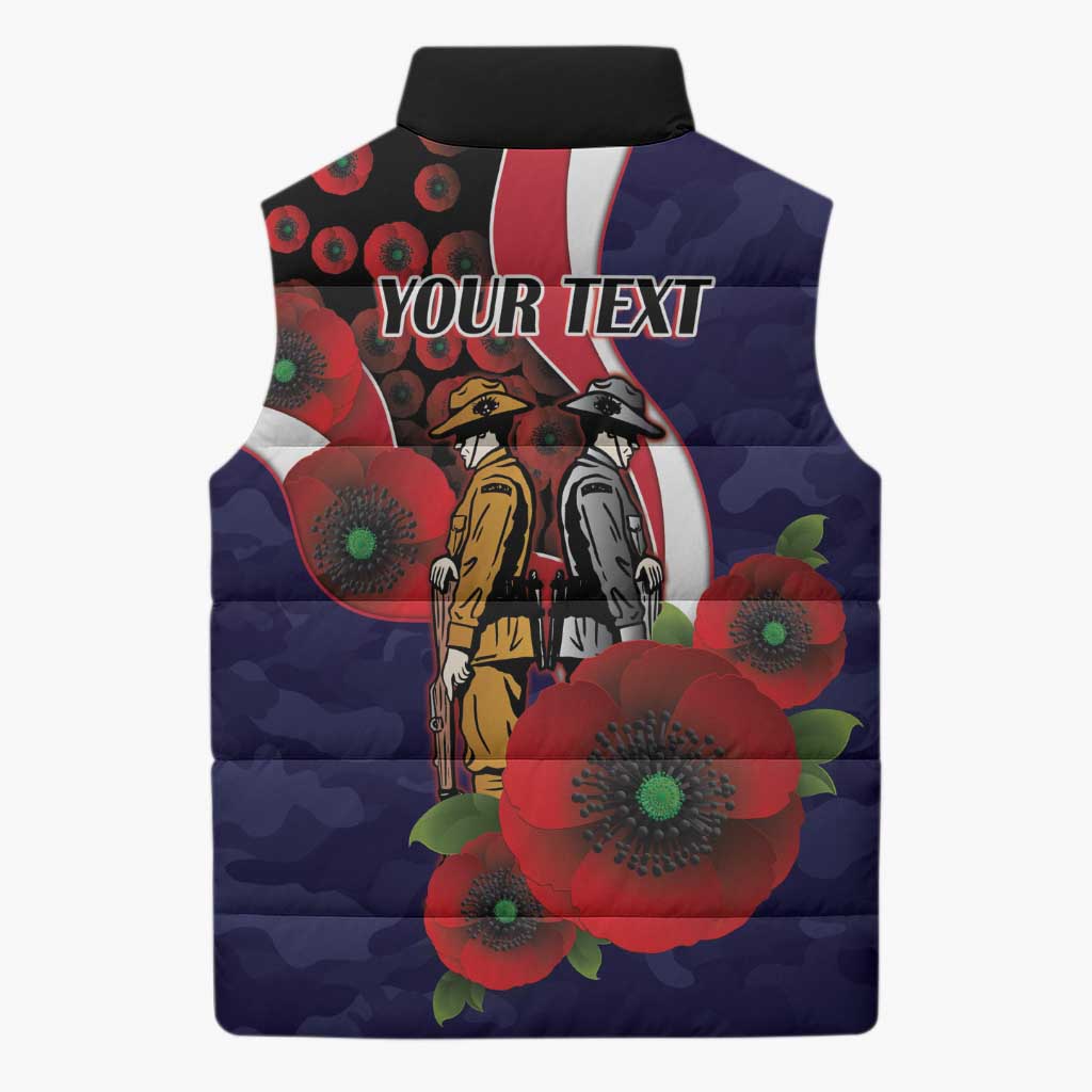 Melbourne Demons ANZAC Personalised Sleeveless Puffer Jacket Lest We Forget Poppy Camo
