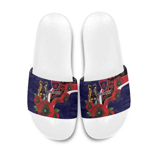 Melbourne Demons ANZAC Personalised Slide Sandals Lest We Forget Poppy Camo