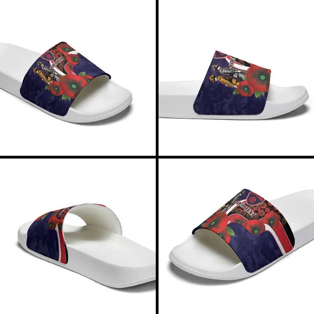Melbourne Demons ANZAC Personalised Slide Sandals Lest We Forget Poppy Camo