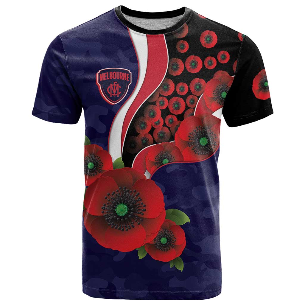 Melbourne Demons ANZAC Personalised T Shirt Lest We Forget Poppy Camo