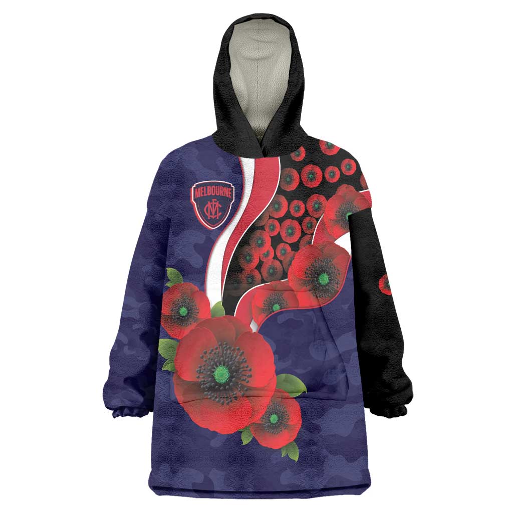 Melbourne Demons ANZAC Personalised Wearable Blanket Hoodie Lest We Forget Poppy Camo