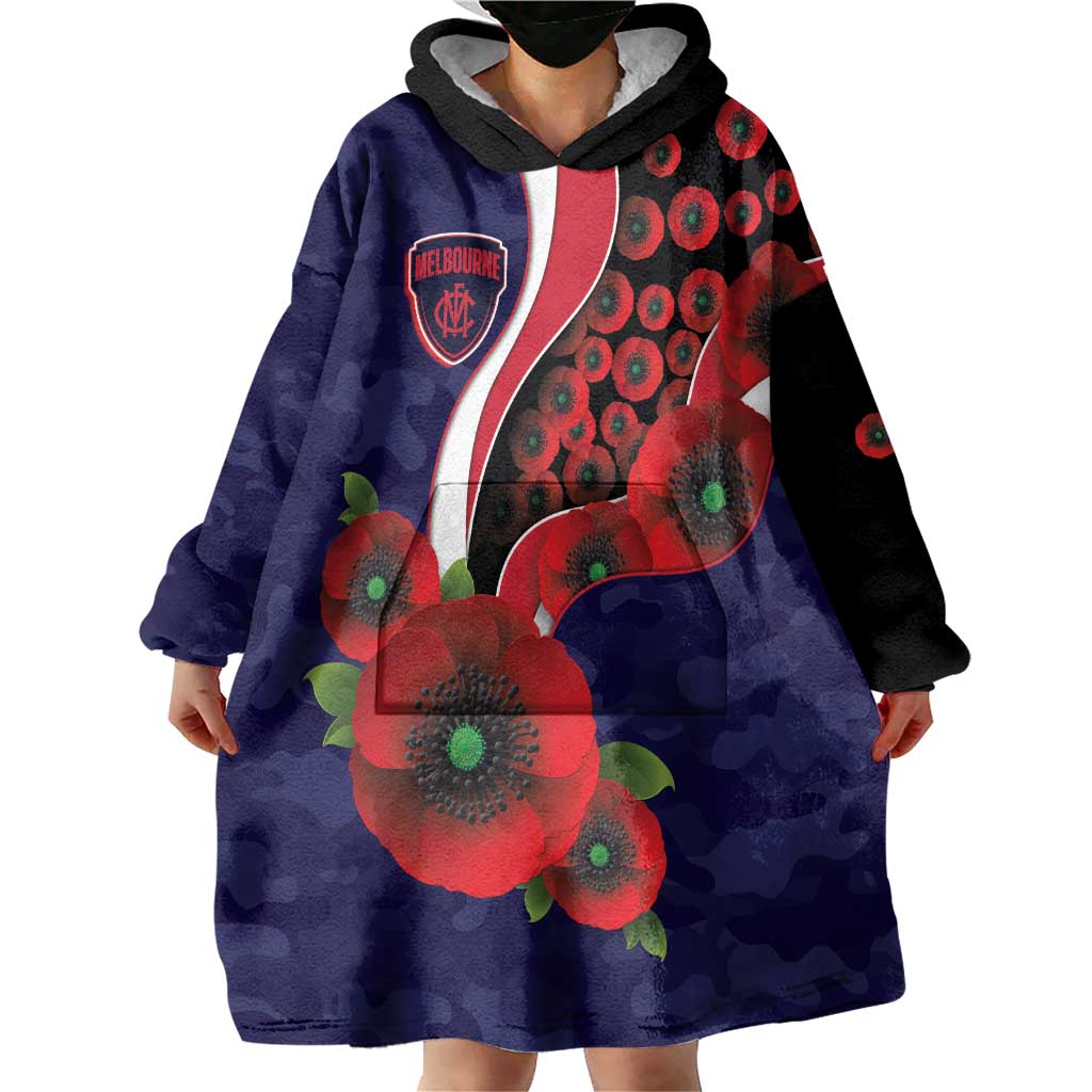 Melbourne Demons ANZAC Personalised Wearable Blanket Hoodie Lest We Forget Poppy Camo