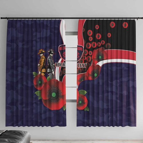 Melbourne Demons ANZAC Personalised Window Curtain Lest We Forget Poppy Camo