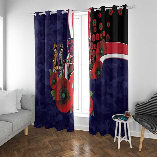 Melbourne Demons ANZAC Personalised Window Curtain Lest We Forget Poppy Camo