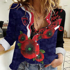 Melbourne Demons ANZAC Personalised Women Casual Shirt Lest We Forget Poppy Camo