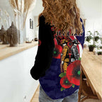 Melbourne Demons ANZAC Personalised Women Casual Shirt Lest We Forget Poppy Camo