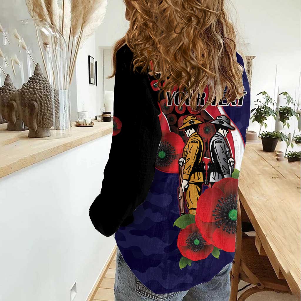 Melbourne Demons ANZAC Personalised Women Casual Shirt Lest We Forget Poppy Camo