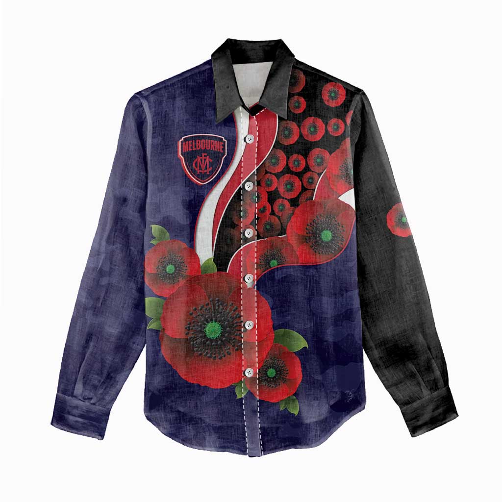 Melbourne Demons ANZAC Personalised Women Casual Shirt Lest We Forget Poppy Camo