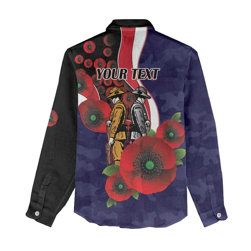Melbourne Demons ANZAC Personalised Women Casual Shirt Lest We Forget Poppy Camo