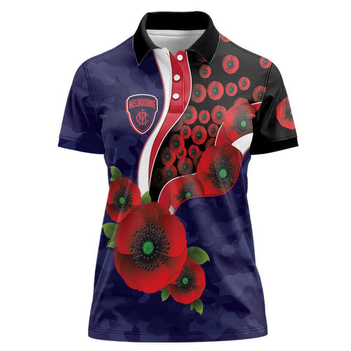 Melbourne Demons ANZAC Personalised Women Polo Shirt Lest We Forget Poppy Camo