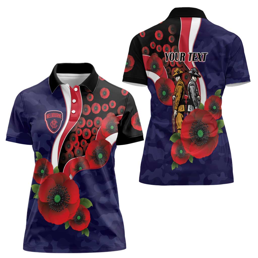 Melbourne Demons ANZAC Personalised Women Polo Shirt Lest We Forget Poppy Camo