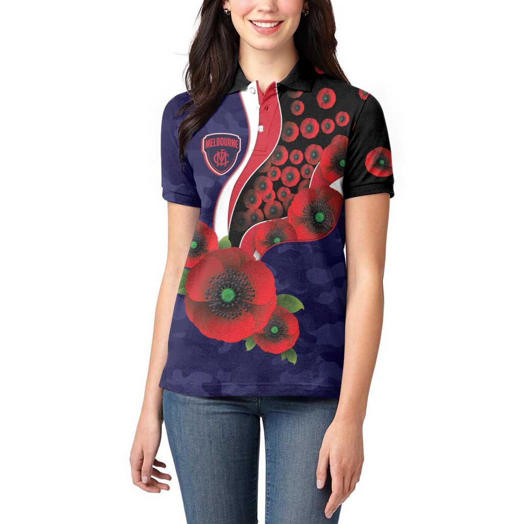 Melbourne Demons ANZAC Personalised Women Polo Shirt Lest We Forget Poppy Camo