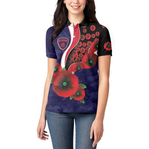Melbourne Demons ANZAC Personalised Women Polo Shirt Lest We Forget Poppy Camo