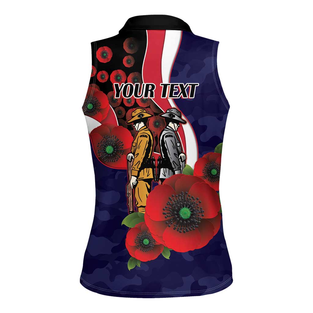 Melbourne Demons ANZAC Personalised Women Sleeveless Polo Shirt Lest We Forget Poppy Camo