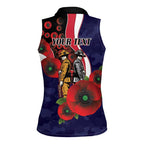 Melbourne Demons ANZAC Personalised Women Sleeveless Polo Shirt Lest We Forget Poppy Camo