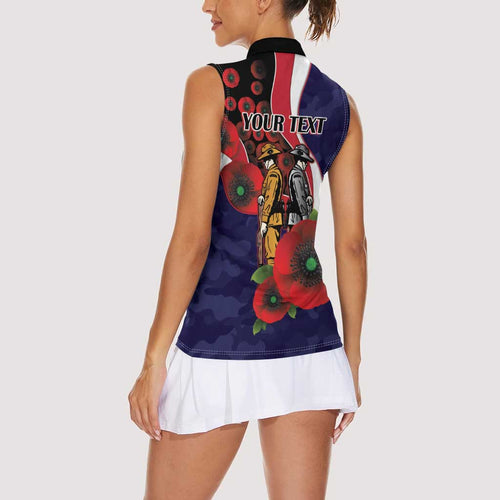 Melbourne Demons ANZAC Personalised Women Sleeveless Polo Shirt Lest We Forget Poppy Camo