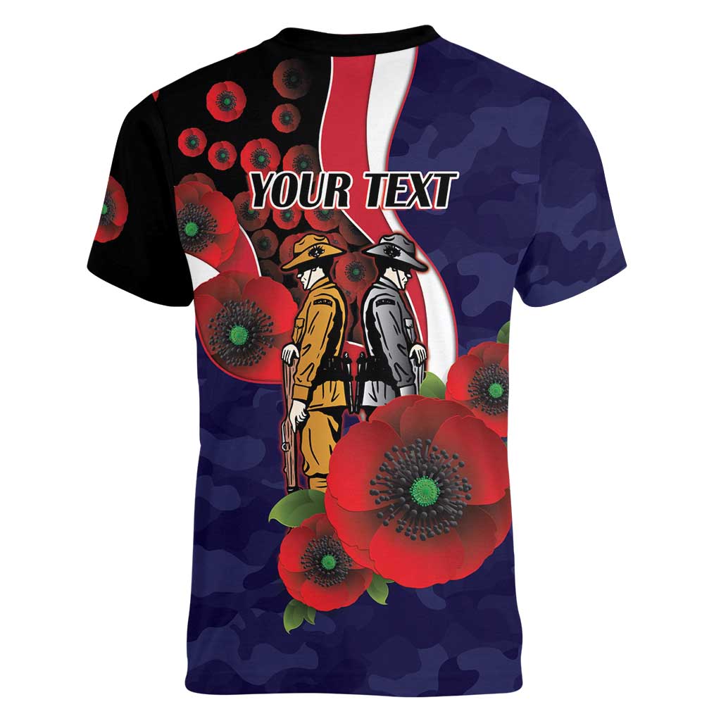 Melbourne Demons ANZAC Personalised Women V-Neck T-Shirt Lest We Forget Poppy Camo