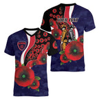 Melbourne Demons ANZAC Personalised Women V-Neck T-Shirt Lest We Forget Poppy Camo