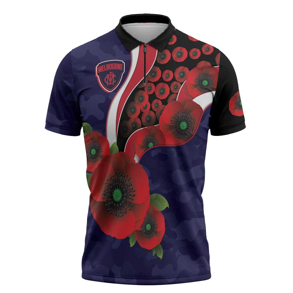 Melbourne Demons ANZAC Personalised Zipper Polo Shirt Lest We Forget Poppy Camo