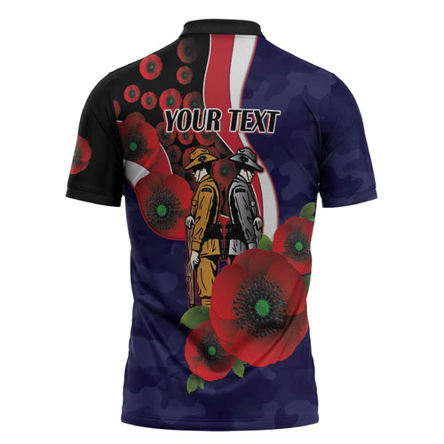Melbourne Demons ANZAC Personalised Zipper Polo Shirt Lest We Forget Poppy Camo
