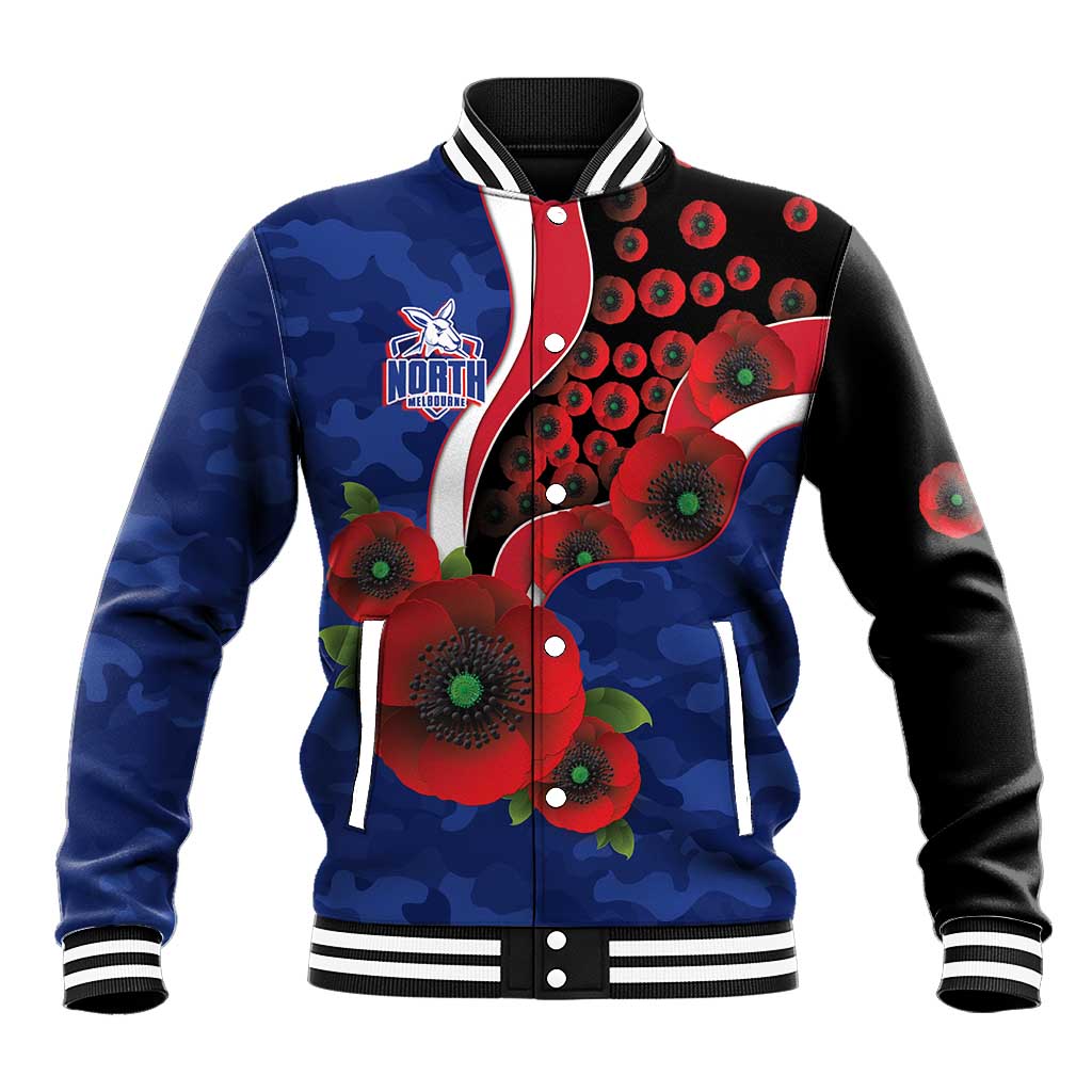 North Kangaroos ANZAC Personalised Baseball Jacket Lest We Forget Poppy Camo
