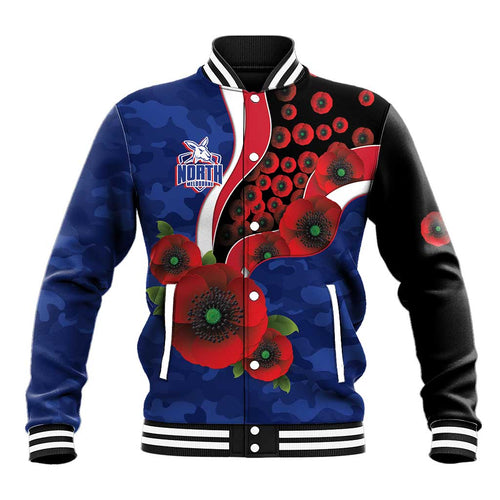 North Kangaroos ANZAC Personalised Baseball Jacket Lest We Forget Poppy Camo