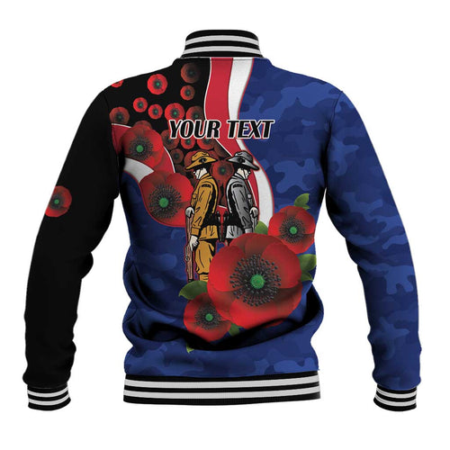North Kangaroos ANZAC Personalised Baseball Jacket Lest We Forget Poppy Camo