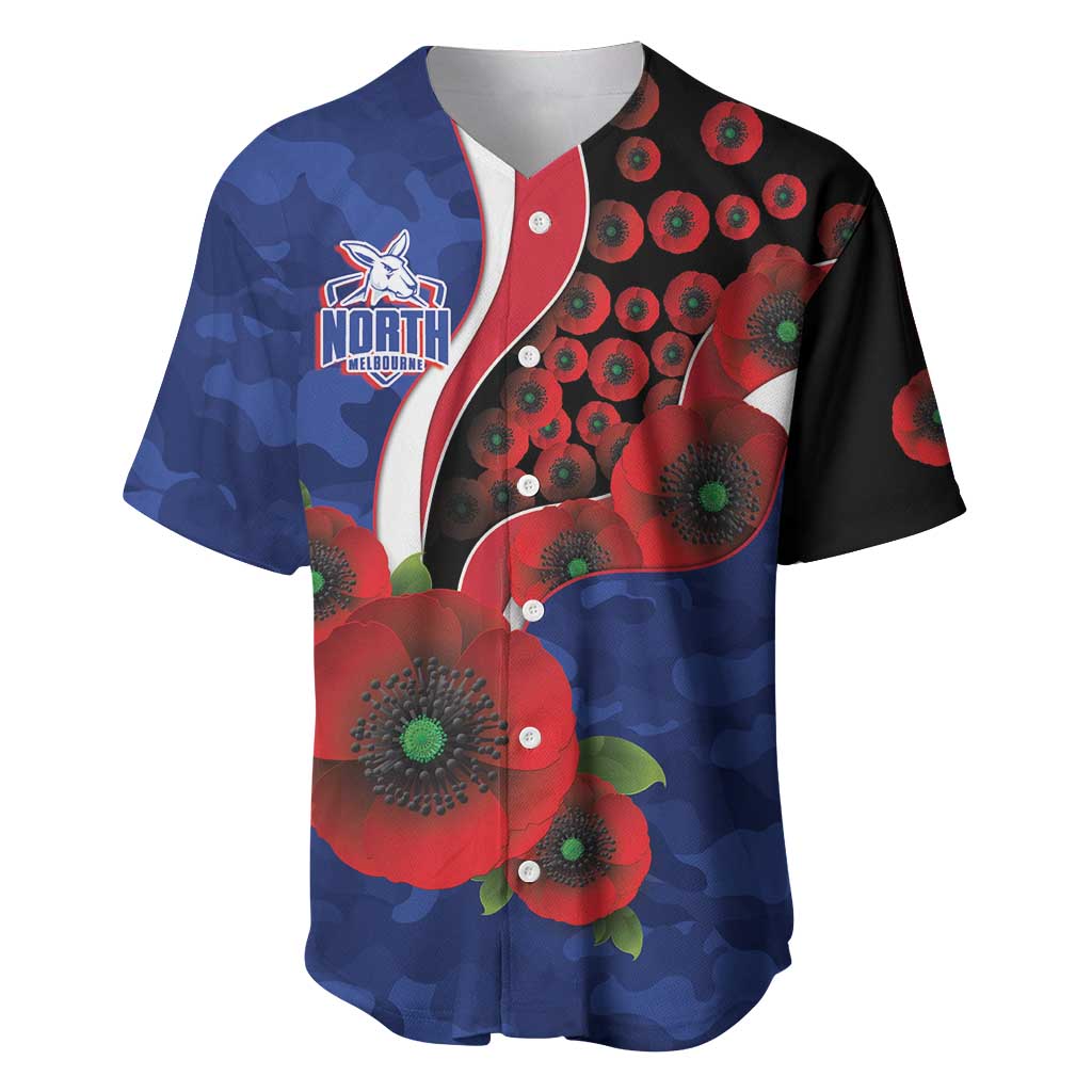 North Kangaroos ANZAC Personalised Baseball Jersey Lest We Forget Poppy Camo
