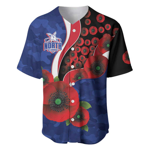 North Kangaroos ANZAC Personalised Baseball Jersey Lest We Forget Poppy Camo