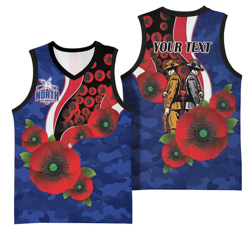North Kangaroos ANZAC Personalised Basketball Jersey Lest We Forget Poppy Camo