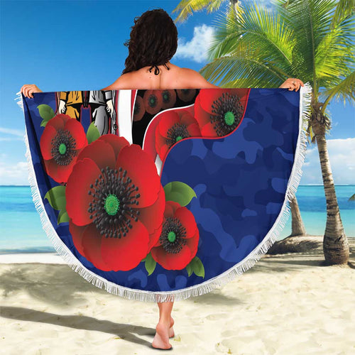 North Kangaroos ANZAC Personalised Beach Blanket Lest We Forget Poppy Camo