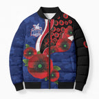 North Kangaroos ANZAC Personalised Bomber Puffer Jacket Lest We Forget Poppy Camo