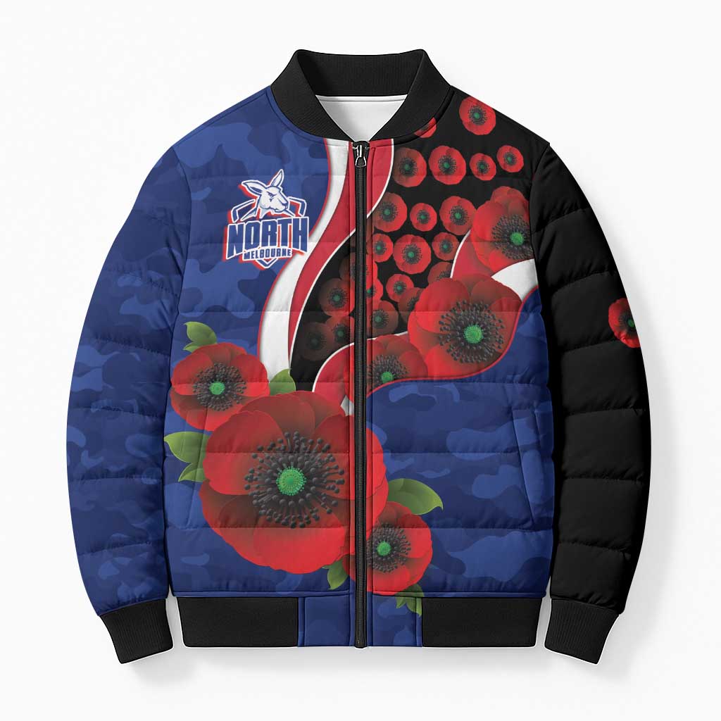North Kangaroos ANZAC Personalised Bomber Puffer Jacket Lest We Forget Poppy Camo