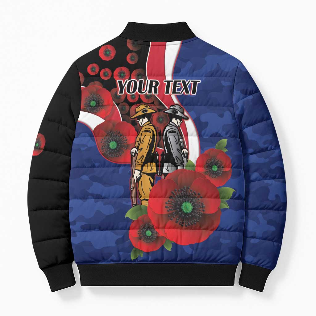 North Kangaroos ANZAC Personalised Bomber Puffer Jacket Lest We Forget Poppy Camo