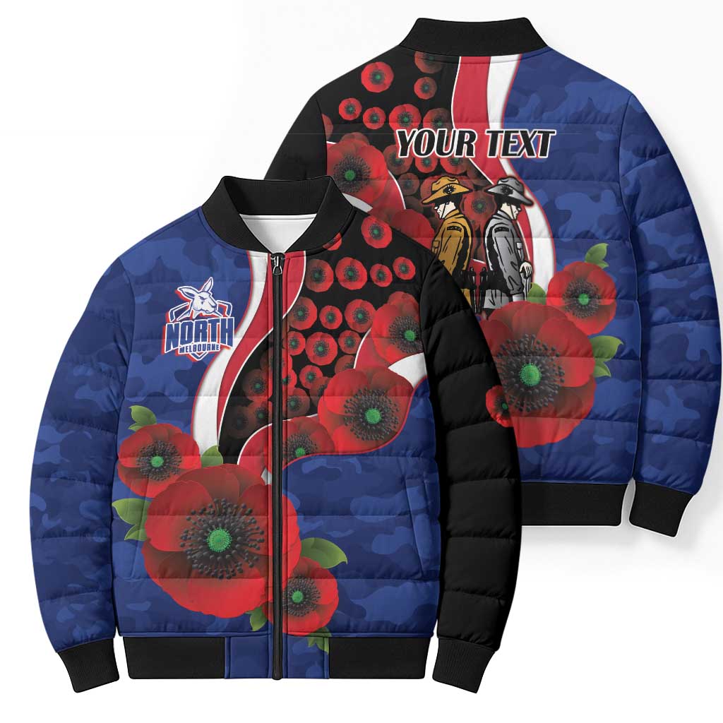 North Kangaroos ANZAC Personalised Bomber Puffer Jacket Lest We Forget Poppy Camo