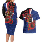 North Kangaroos ANZAC Personalised Couples Matching Long Sleeve Bodycon Dress and Hawaiian Shirt Lest We Forget Poppy Camo