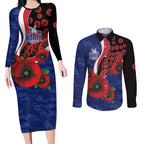 North Kangaroos ANZAC Personalised Couples Matching Long Sleeve Bodycon Dress and Long Sleeve Button Shirt Lest We Forget Poppy Camo